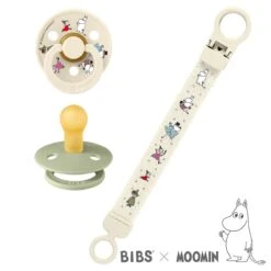 BIBS 3-tlg Geschenk-Set 2 Latex-Schnuller Colour 6-18 M + Schnullerband - Moomin Friends - Ivory / Sage