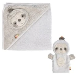 Fehn 2-tlg. Bade-Set - Kapuzenbadetuch & Waschhandschuh - Faultier