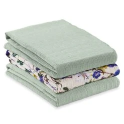 HAUCK Mullwindeln / Mulltücher / Spucktücher Cuddle N Clean - 3er Set 80 X 80 Cm - Sage / Beige / Floral