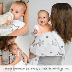 Mullwindel / Mulltuch 4er Pack 70 X 70 Cm - Sterne - Weiß Grau -Baby Artikel makian mullwindel mulltuch 4er pack 70 x 70 cm sterne weiss grau hz 4 d6