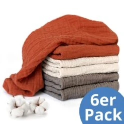 Mullwindel / Mulltuch 6er Pack 70 X 70 Cm - Terracotta / Beige / Mokka