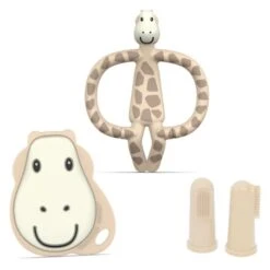 Matchstick Monkey 4-tlg. Starter-Set Zahnungshilfen - Beißring Mit Fingerzahnbürste - Giraffe - Beige