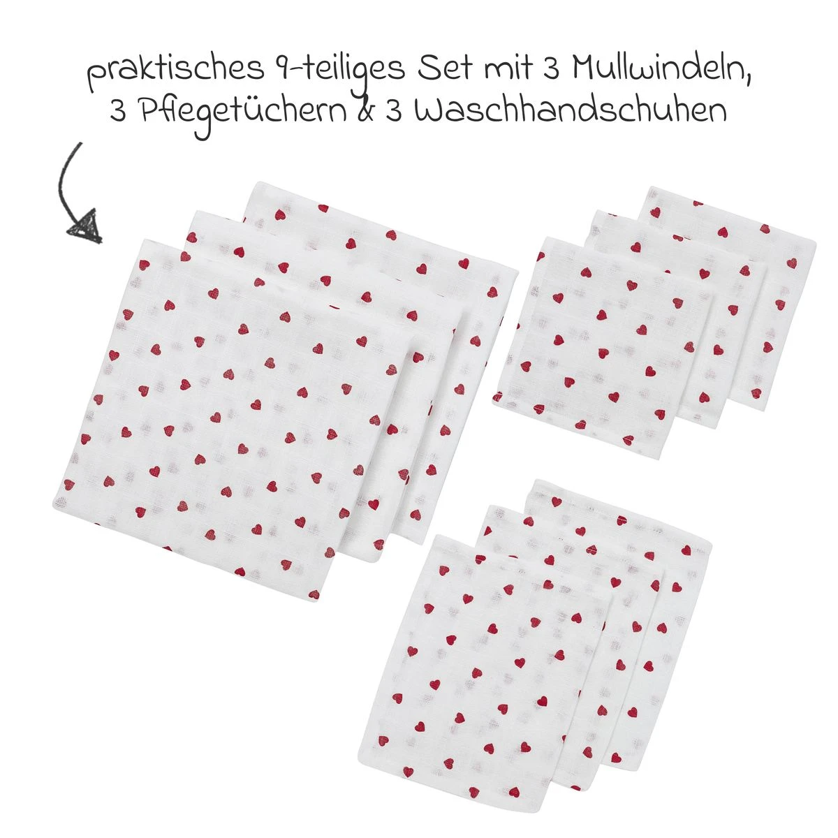 Starter Set 9-tlg. Mulltücher - Sweet Heart Starter Set 9-tlg. Mulltücher - Sweet Heart -Baby Artikel meyco starter set 9 tlg mulltucher sweet heart 199 225 69 08 m9 d1