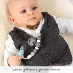 Schnullerkette Mit Silikon-Perlen & Gummiring Inkl. Clip - 2er Set - Grau Beere -Baby Artikel miamia schnullerkette mit silikon perlen gummiring inkl clip 2er set grau beere 51116 75457 d2