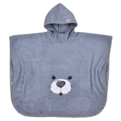 Bade-Poncho 75 X 60 Cm - Stickerei Seehund - Grau Hellgrau